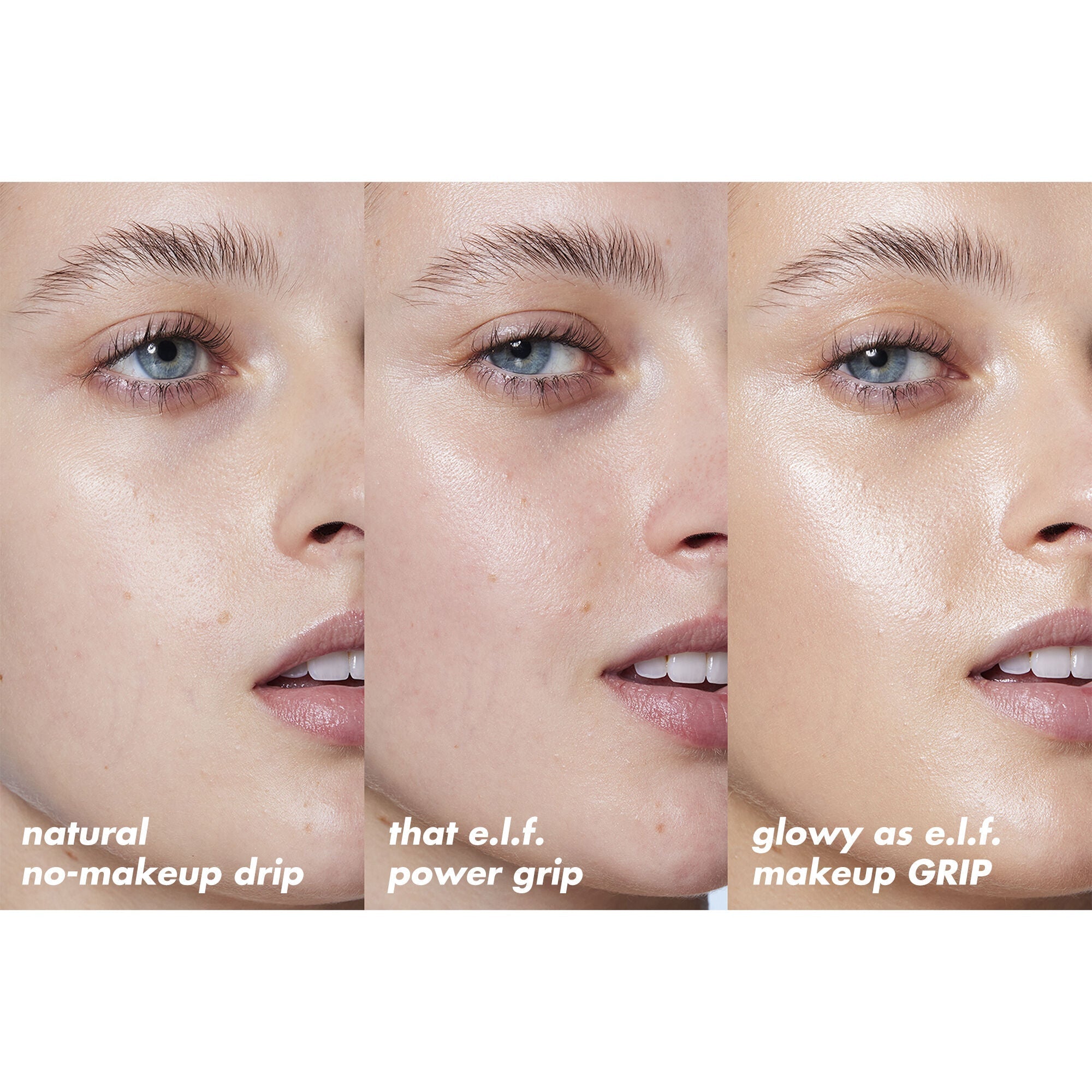 Before and after applying Power Grip Primer + 4% Niacinamide and makeup